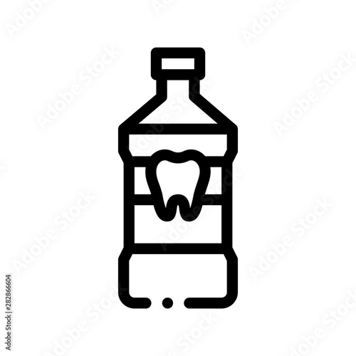 Stomatology Dentist Tooth Wash Vector Sign Icon. Tooth Wash Liquid, Instrument Tool And Device Linear Pictogram. Chairside Assistance Dental Health Service Monochrome Contour Illustration