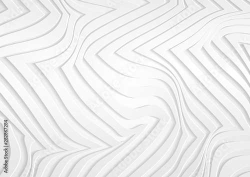 White grey 3d paper refracted curved stripes. Abstract light papercut elegant wavy background. Vector geometric design