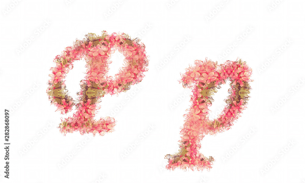 Flower alphabet. Colorful font. Uppercase and lowercase.