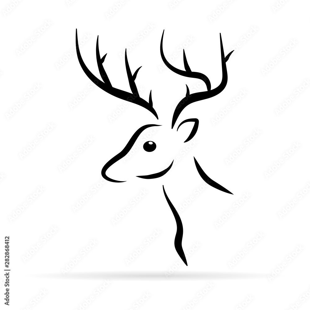 Fototapeta premium Elk head icon. Template logo design. Black vector silhouette of deers head with antlers isolated on white background. Christmas symbol. Vector illustration.
