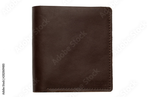 Brown male purse on a white background.Compact wallet