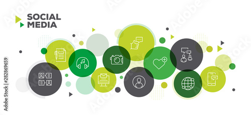 SOCIAL MEDIA ICONS ON MULTI COLORED BACKGROUND BANNER DESIGN