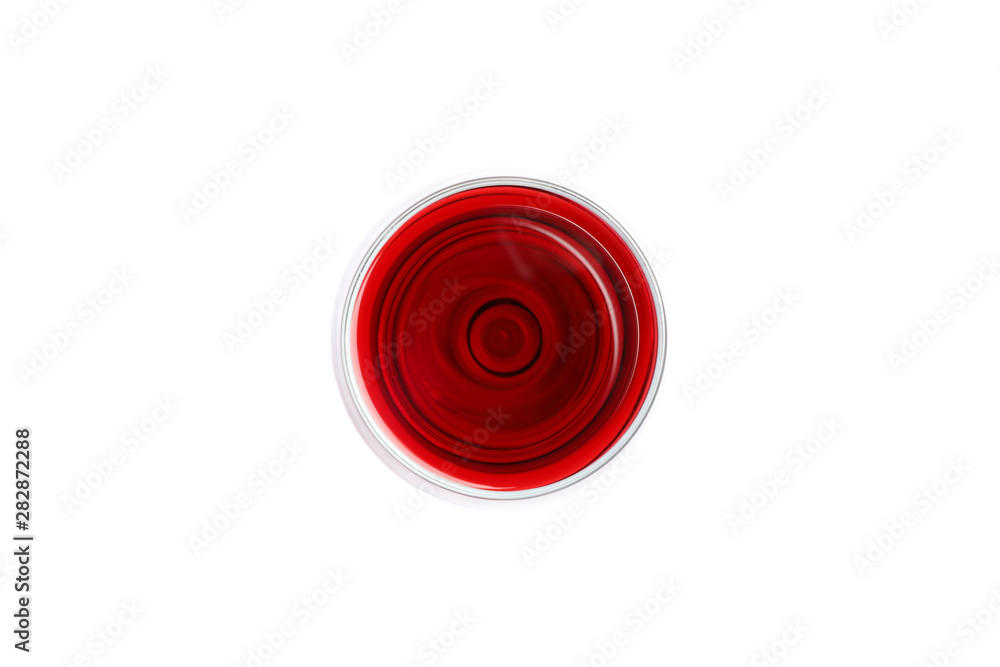 Glass with red wine isolated on white background, top view Glass with red wine isolated on white background, top view