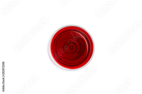 Glass with red wine isolated on white background  top view
