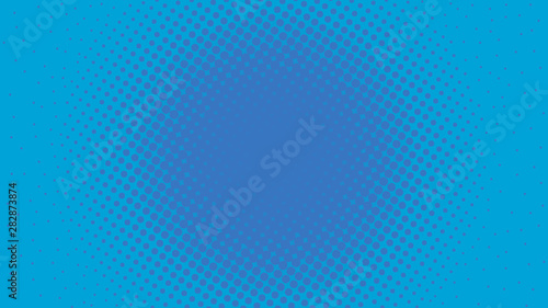 Blue retro comic pop art background with halftone dots design, vector illustration template