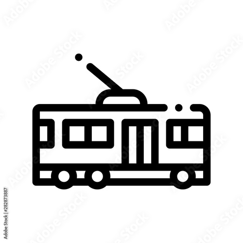 Public Transport Trolley Bus Vector Sign Icon. Electrical Electrobus Trolley Bus, Urban Passenger Transport Linear Pictogram. City Transportation Passage Service Contour Monochrome Illustration