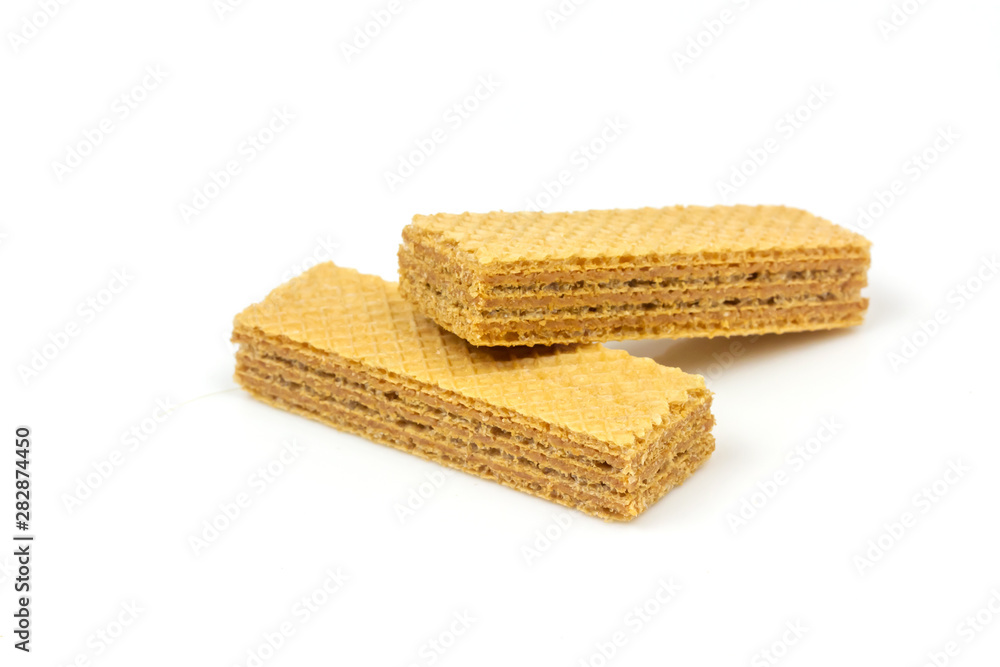 Crispy cream chocolate flavored wafer snack isolated on white background. Crispy cream chocolate flavored wafer snack isolated on white background.
