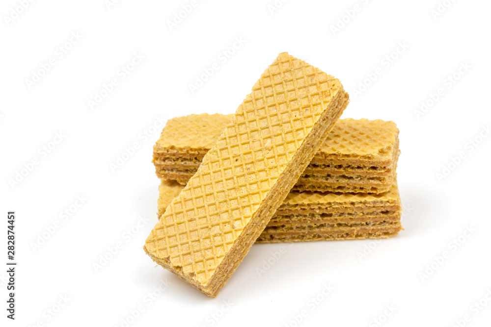 Crispy cream chocolate flavored wafer snack isolated on white background. Crispy cream chocolate flavored wafer snack isolated on white background.