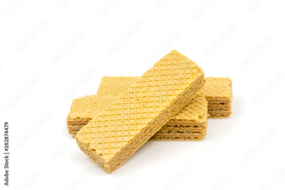 Crispy cream chocolate flavored wafer snack isolated on white background. Crispy cream chocolate flavored wafer snack isolated on white background.