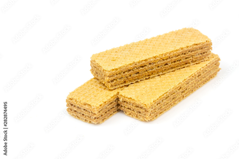 Crispy cream chocolate flavored wafer snack isolated on white background. Crispy cream chocolate flavored wafer snack isolated on white background.