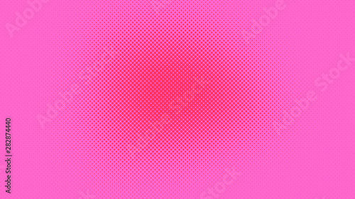 Pink and magenta pop art background in retro comic style with halftone dots design with white lines