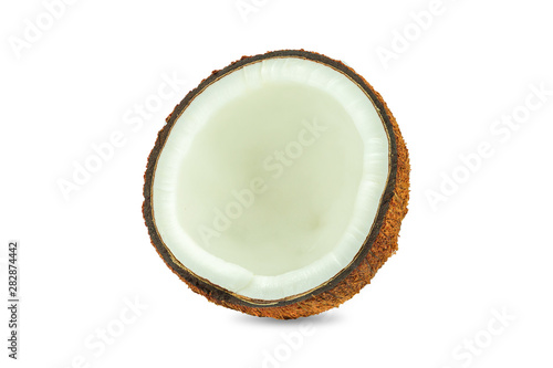 Coconut pieces isolated on a white background.Healthy Food, skin care concept.