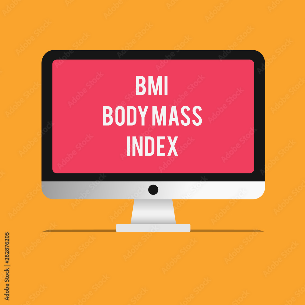 Writing note showing Bmi Body Mass Index. Business photo showcasing body fat based on weight and weight measurement.