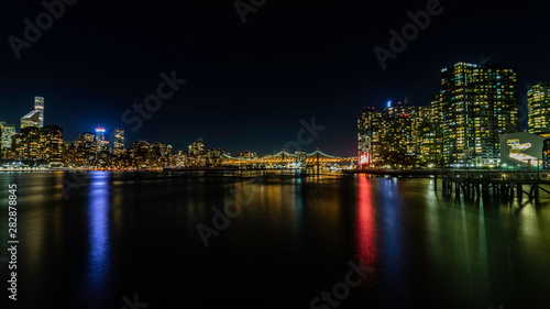 Nighttime Wide Angle Queensboro Bridge and East River from Gantry Plaza