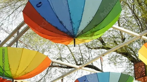 Colorful Umbrella Decoration In Surajkund Fair  photo