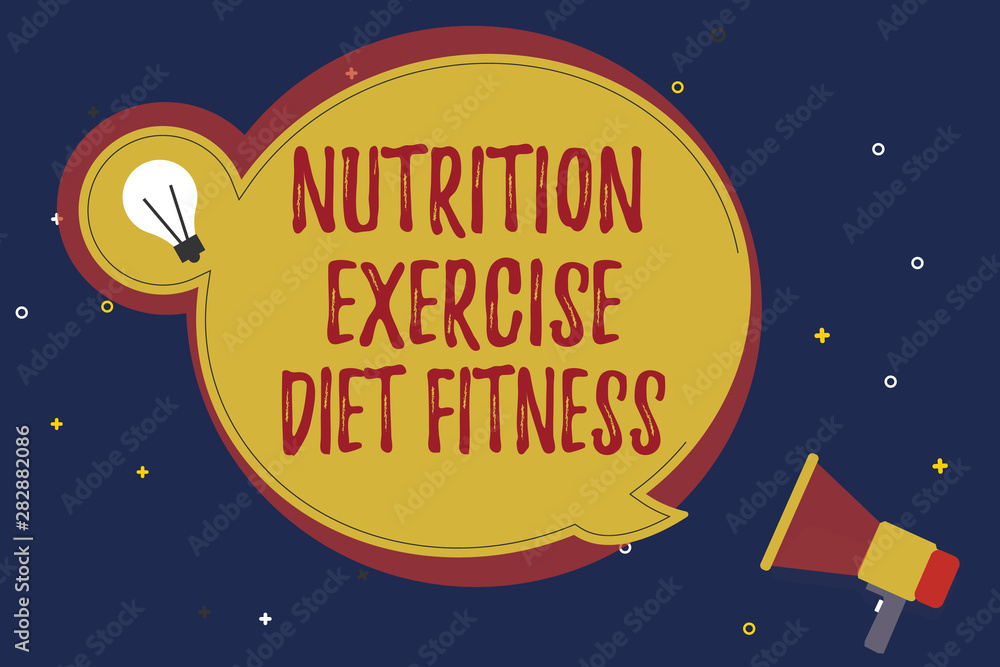 Word writing text Nutrition Exercise Diet Fitness. Business concept for Healthy Lifestyle Weight loss analysisagement.