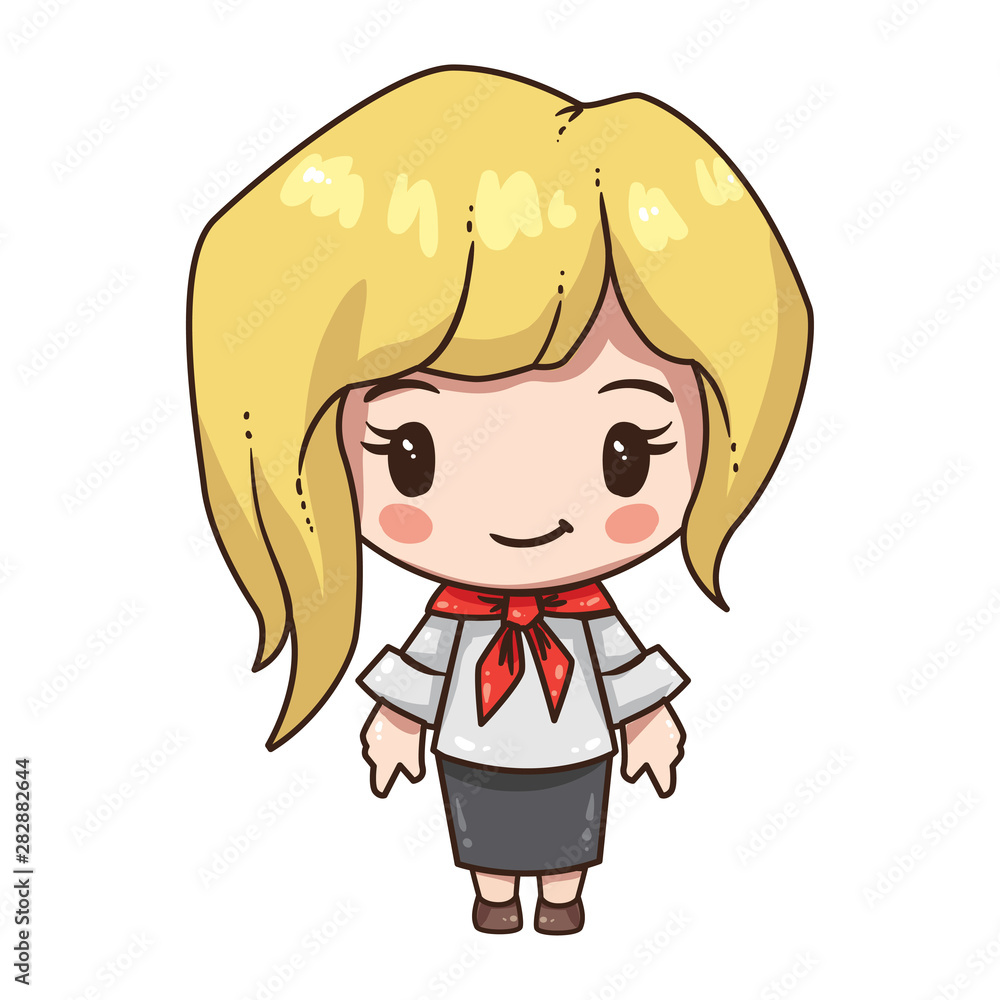 Vector illustration of business girl, secretary  or teacher in formal dress. 
