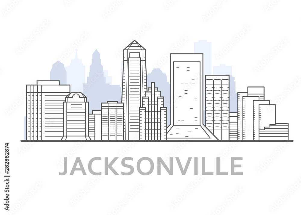 Jacksonville city skyline, Florida - outline of downtown of Jacksonville,  cityscape
