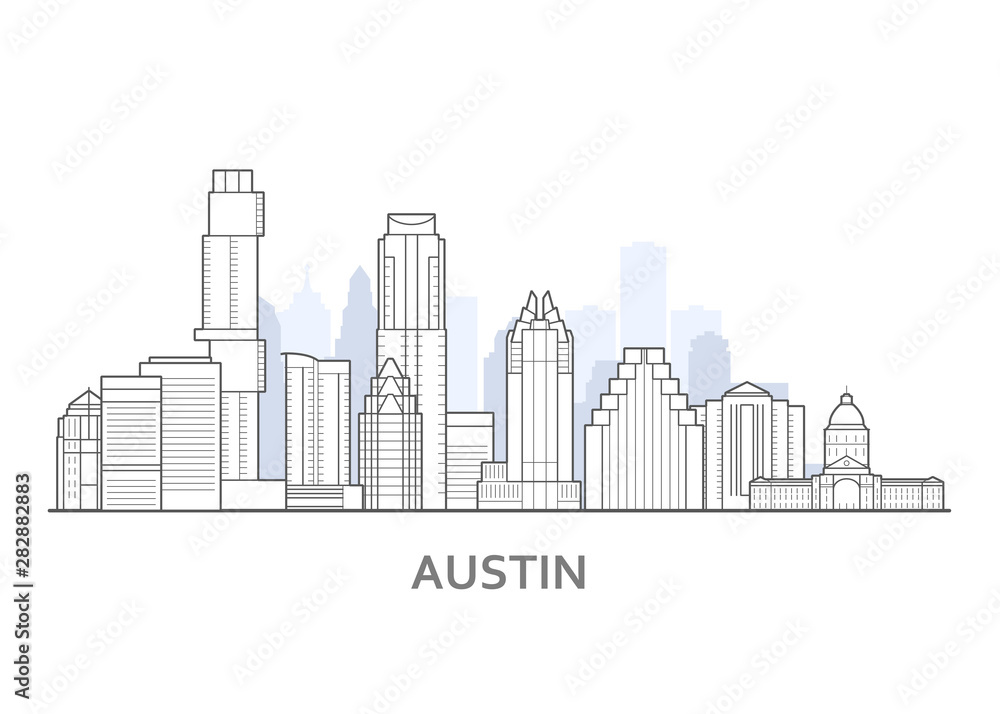 Austin city skyline, Texas - outline of downtown of Austin,  cityscape