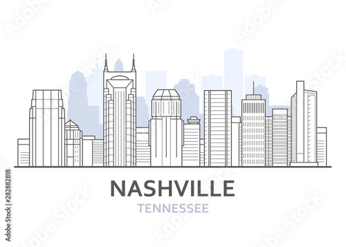 Nashville city skyline, Tennessee - cityscape of Nashville, skyline of downtown, lineart