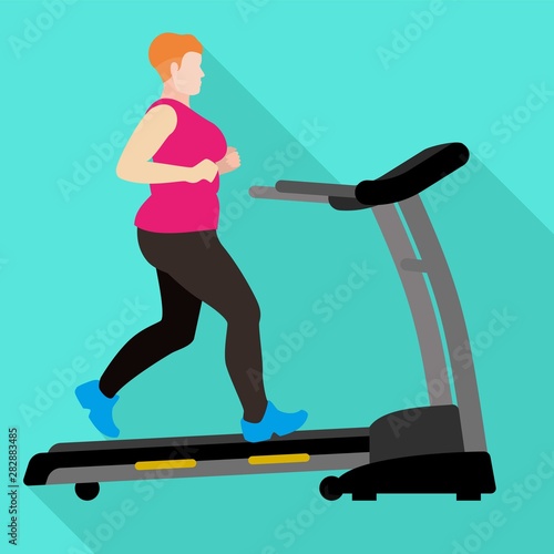 Fat woman treadmill icon. Flat illustration of fat woman treadmill vector icon for web design