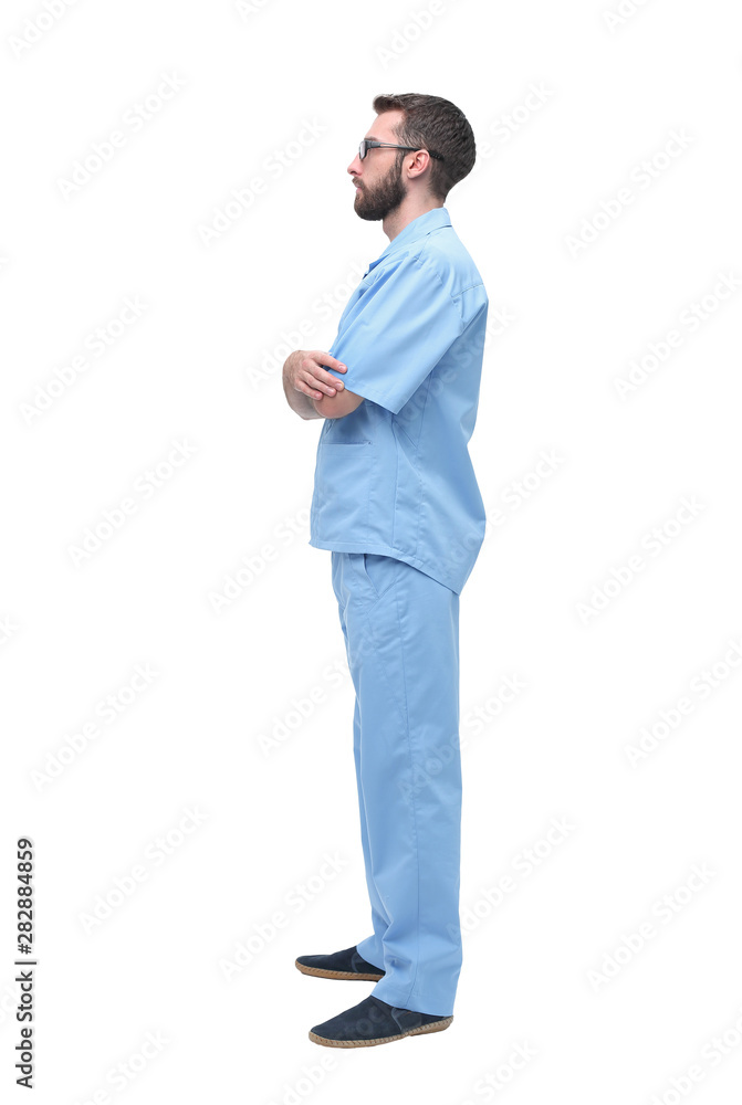 side view. men doctor looking at copy space. side view. men doctor looking at copy space.
