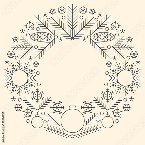 Minimalistic linear Christmas round ornament