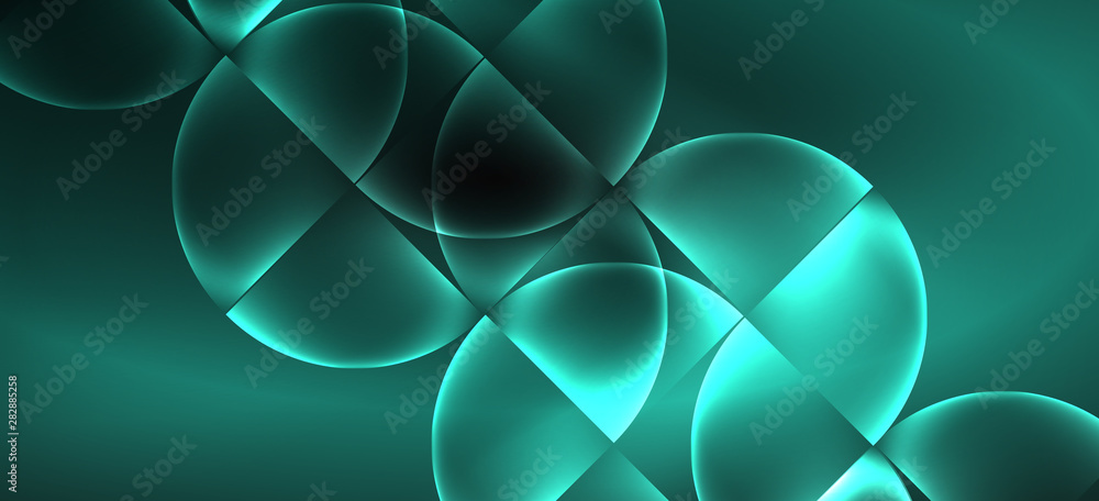Neon glowing techno lines, hi-tech futuristic abstract background. Template with abstract shapes in dark space Neon glowing techno lines, hi-tech futuristic abstract background. Template with abstract shapes in dark space