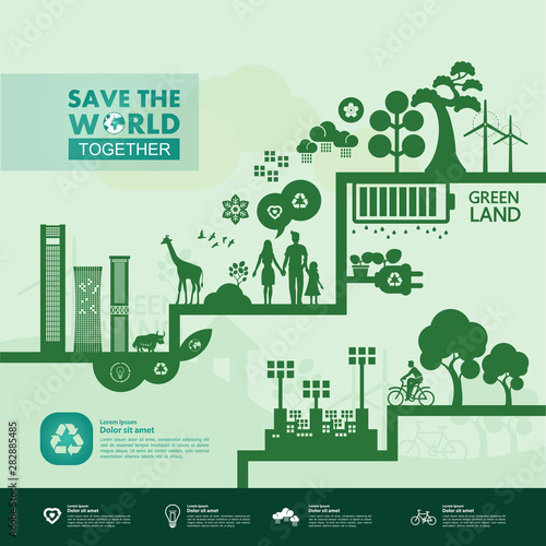 Save the world together green ecology vector illustration.