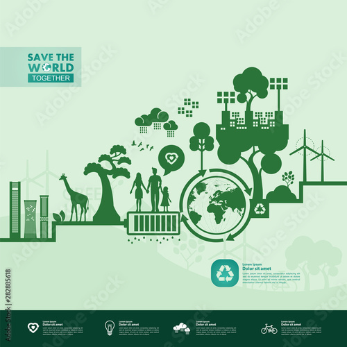 Save the world together green ecology vector illustration.