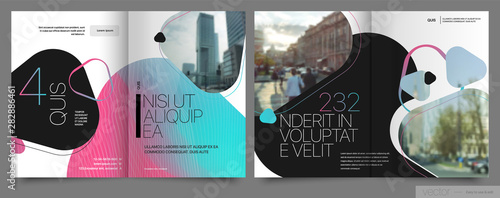 Covers templates set with graphic geometric elements. Applicable for flyer, cover annual report, placards, brochures, posters, banners. Vector illustrations.