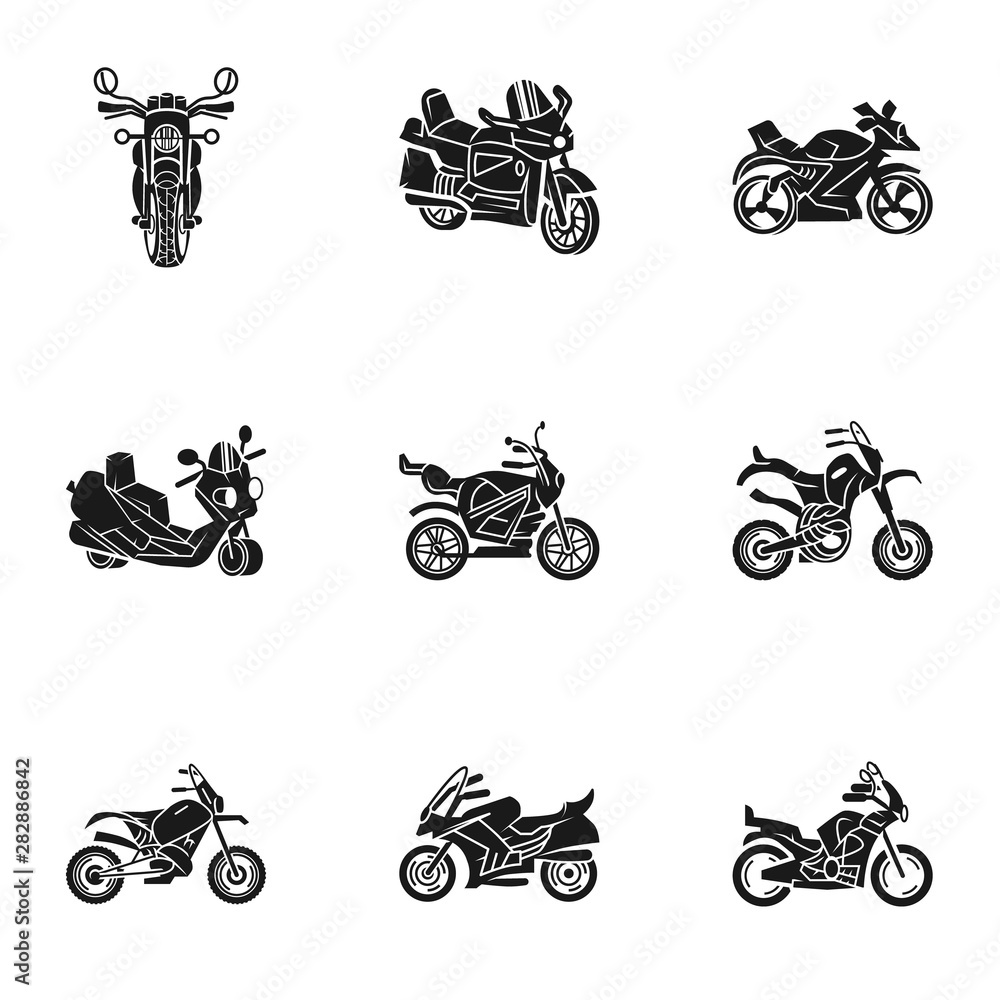 Obraz premium City motorbike icon set. Simple set of 9 city motorbike vector icons for web design isolated on white background