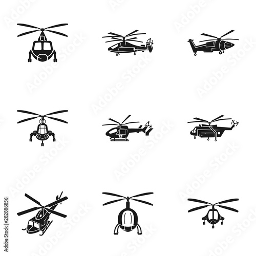 Helicopter travel icon set. Simple set of 9 helicopter travel vector icons for web design isolated on white background