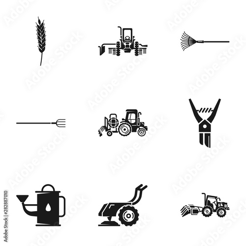 Farm tractor equipment icon set. Simple set of 9 farm tractor equipment vector icons for web design isolated on white background