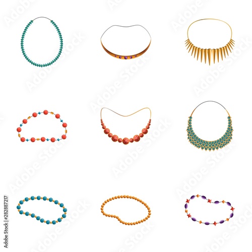 Gemstone necklace icon set. Cartoon set of 9 gemstone necklace vector icons for web design isolated on white background