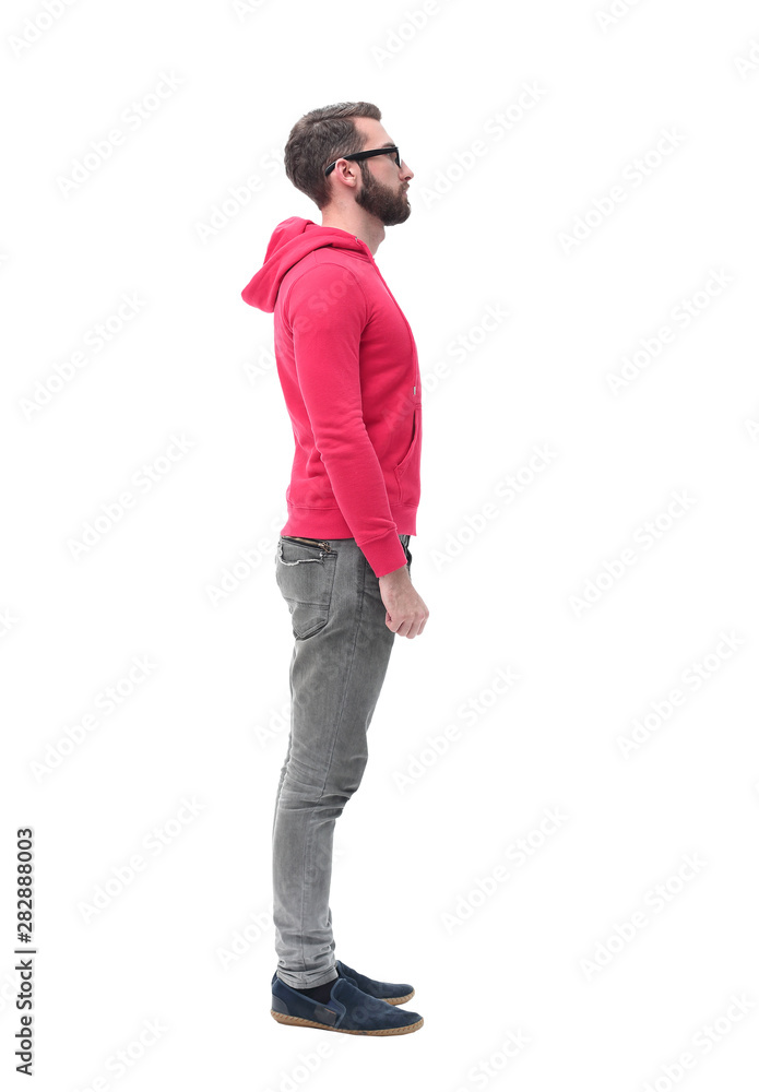side view. modern trendy guy in red jacket. side view. modern trendy guy in red jacket.