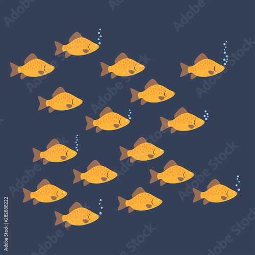 Canvas Print The shoal of fish is on a blue background.