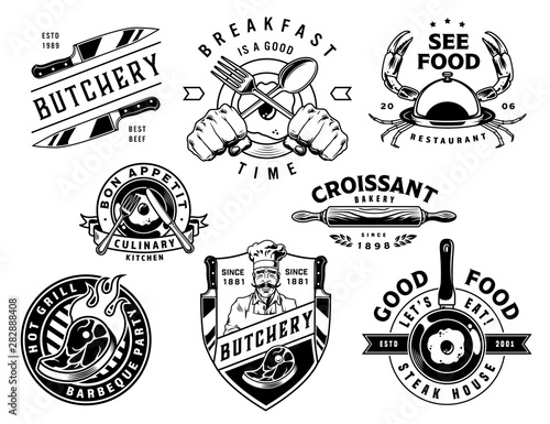 Vintage cooking monochrome designs set