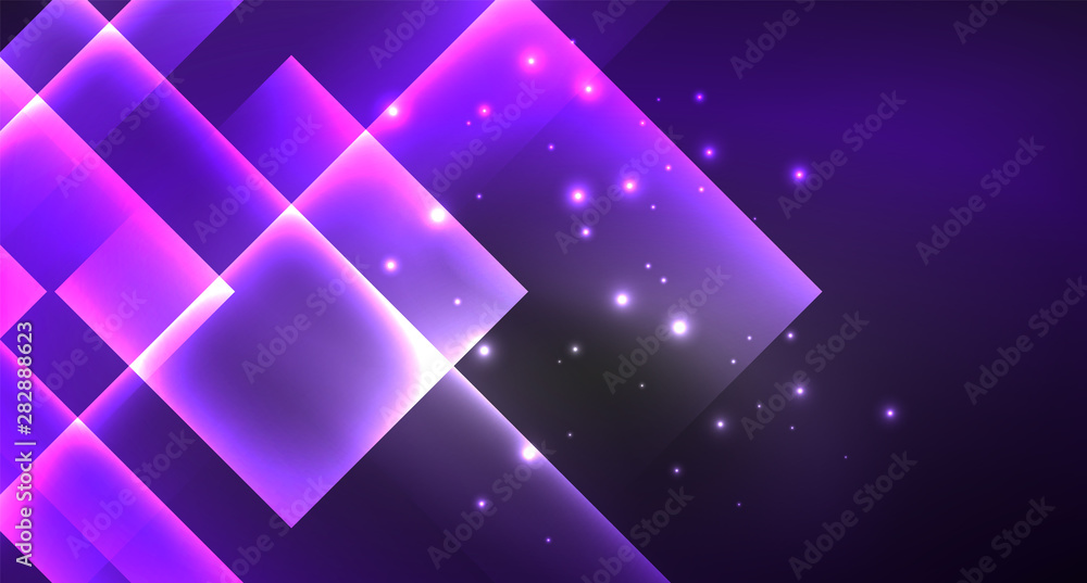 Obraz premium Neon shiny color squares on black, modern template