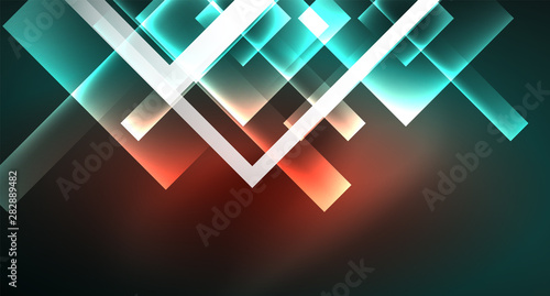 Neon geometric abstract background in hipster style on light background. Space retro design. Color geometric pattern. Square shape abstract background.