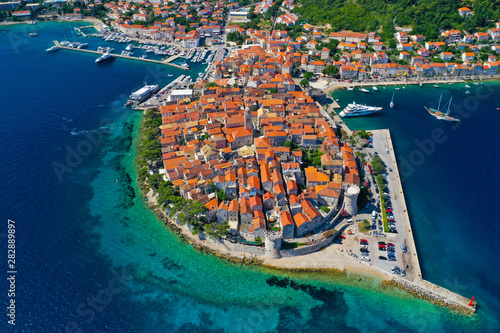 Aerial shot of Korcula City during Summer time