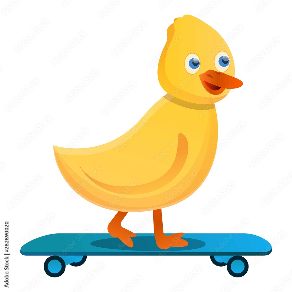 Yellow duck skateboard icon. Cartoon of yellow duck skateboard vector icon for web design isolated on white background Yellow duck skateboard icon. Cartoon of yellow duck skateboard vector icon for web design isolated on white background