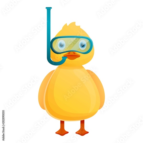 Yellow duck diving mask icon. Cartoon of yellow duck diving mask vector icon for web design isolated on white background