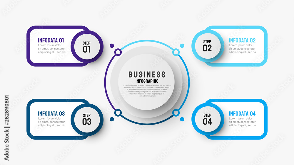 Fototapeta premium Business infographic circle outline design template with 4 options, parts. Vector process step for presentations.