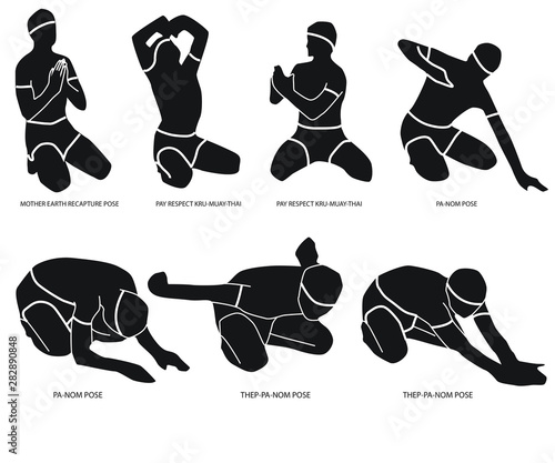 set of thai martial arts muay thai silhouettes
