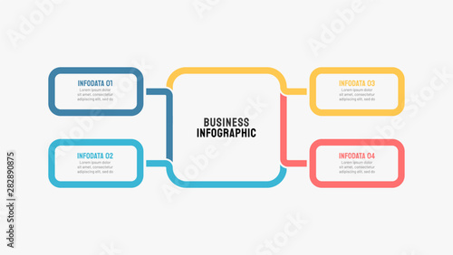 Business process chart design vector with thin line flat template box, Vector with 4 options. Can be used for workflow diagram, annual report, web design, info chart, presentations.
