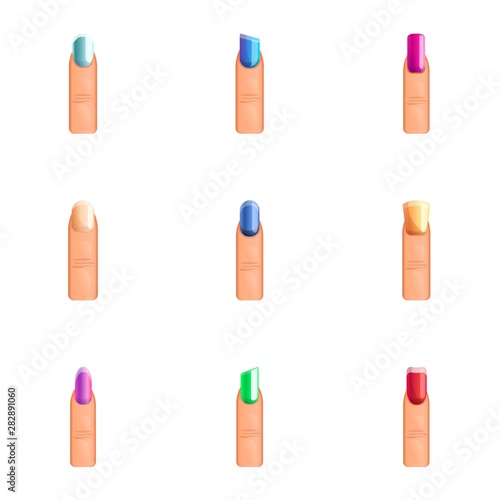 Woman manicure icon set. Cartoon set of 9 woman manicure vector icons for web design isolated on white background