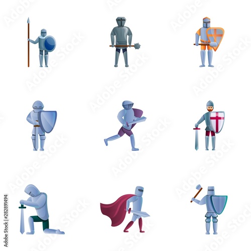 Crusader knights icon set. Cartoon set of 9 crusader knights vector icons for web design isolated on white background