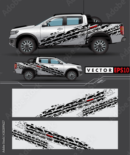 4 wheel drive truck and car graphic vector. abstract lines with gray background design for vehicle vinyl wrap