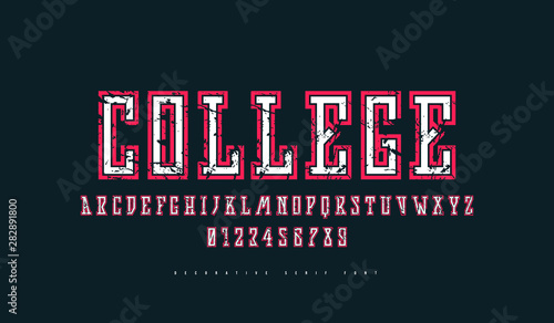 Stock vector narrow slab serif font with contour
